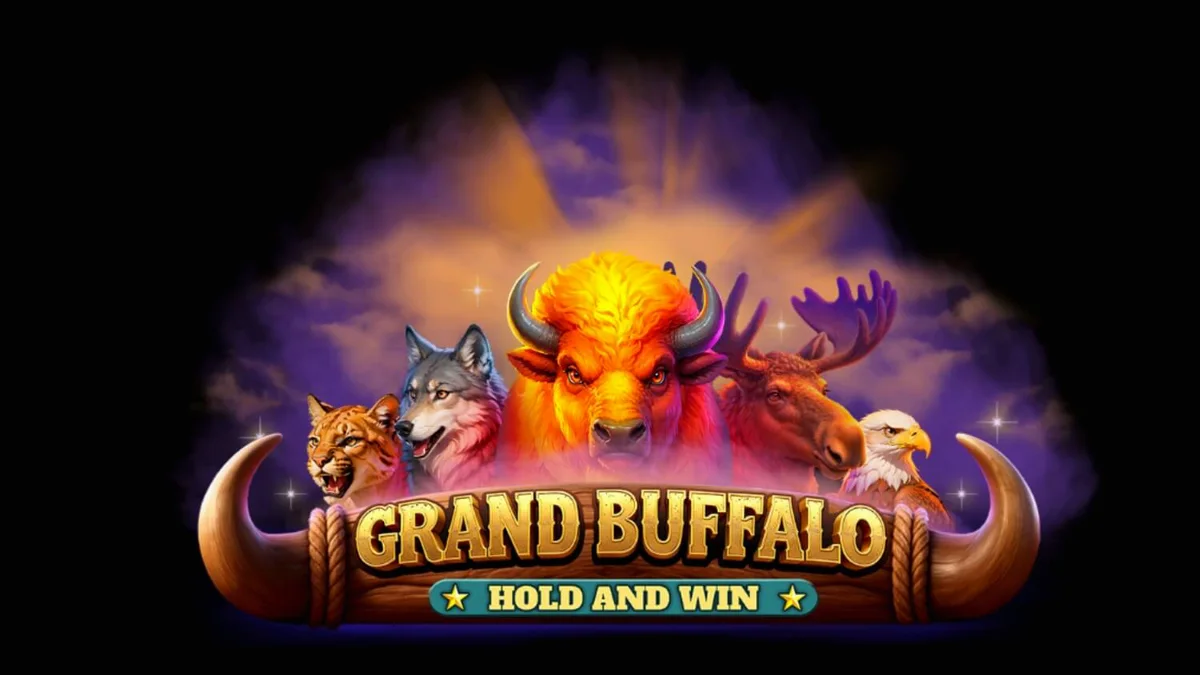 Cena do jogo Grand Buffalo Hold & Win com búfalos e elementos do Velho Oeste