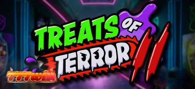 Cena vibrante do jogo Treats of Terror II com doces assustadores